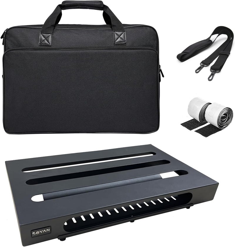 Soyan 18" x 11.8" Guitar Pedal Board with Power Supply Tray, Carry Bag & Mounting Tapes Included (Black, SPB-18S) - Image 1